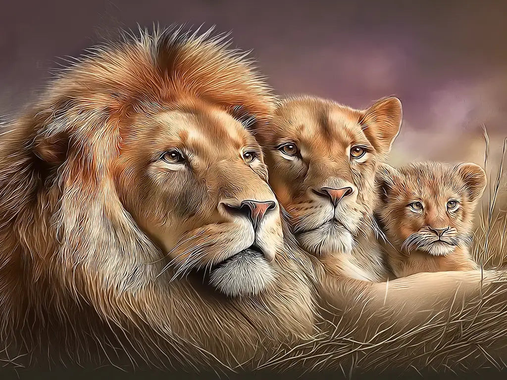 Lion family with small cub