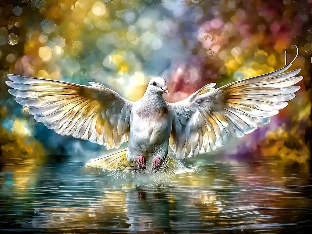 The holy spirit rising from water like a dove