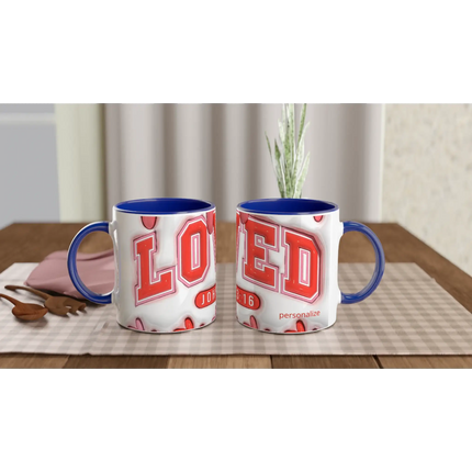 Personalized 11oz ceramic mug with colorful design and handle