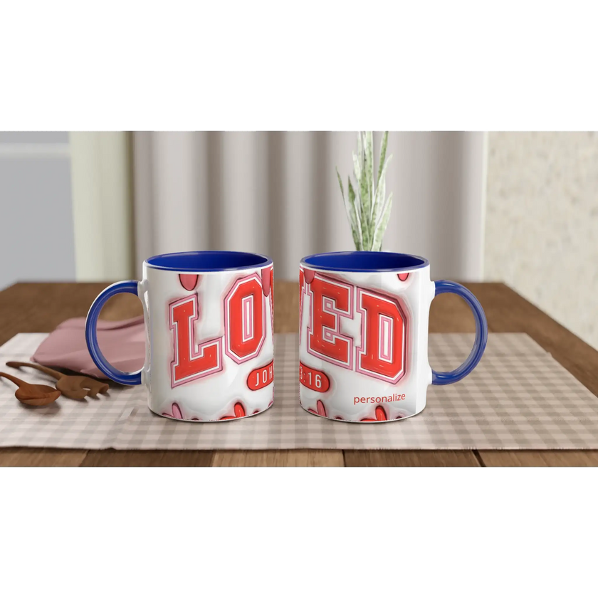 Personalized 11oz ceramic mug with colorful design and handle