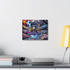 Dragonfly Fantasy Stretched Canvas Wall Art — Colorful Waterfall Nature Scene