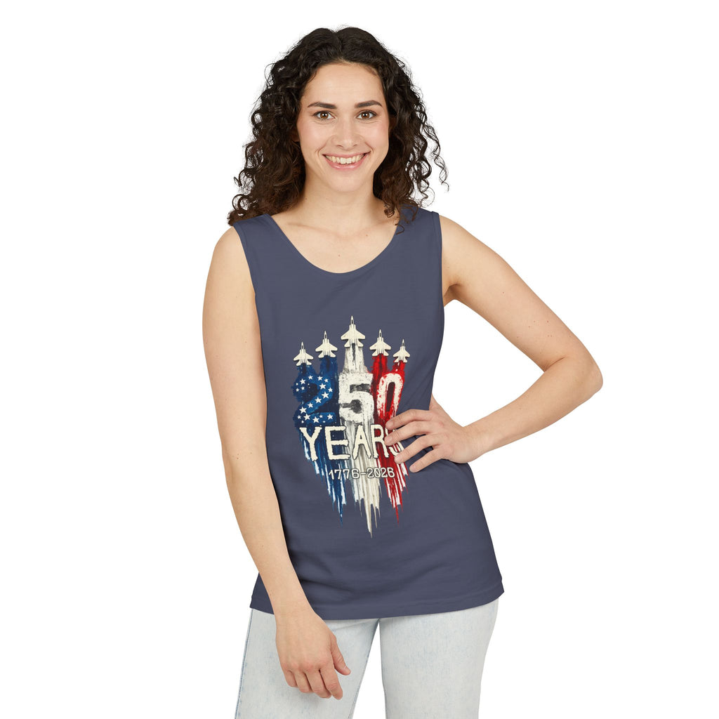 50 Years American Flag Castle Tank Top for Celebratory Wear