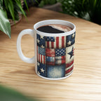 Patriotic Patchwork Ceramic Mug with American Flag Design