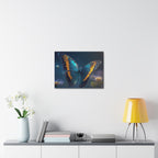 Blue & Gold Butterfly Stretched Canvas Wall Art — Dreamy Nature Print