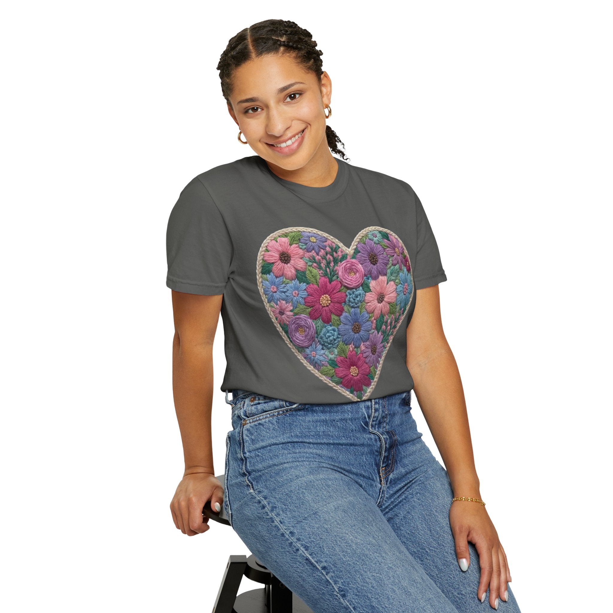 Floral Heart T-Shirt — Colorful Bouquet Heart Graphic (Print It Your Way)
