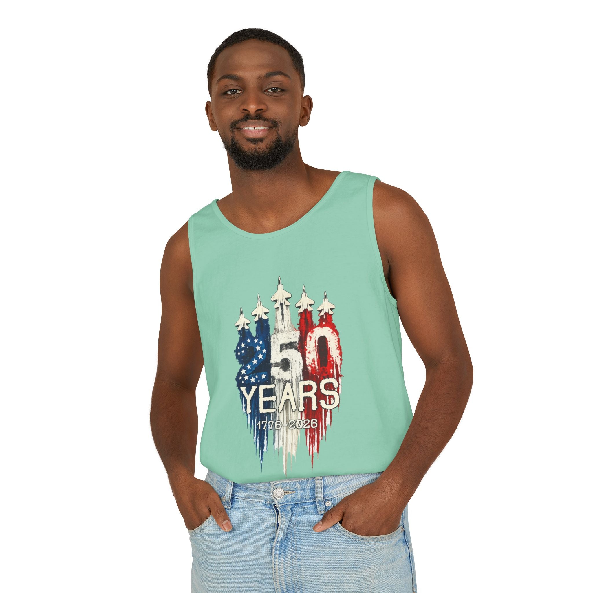 50 Years American Flag Castle Tank Top for Celebratory Wear