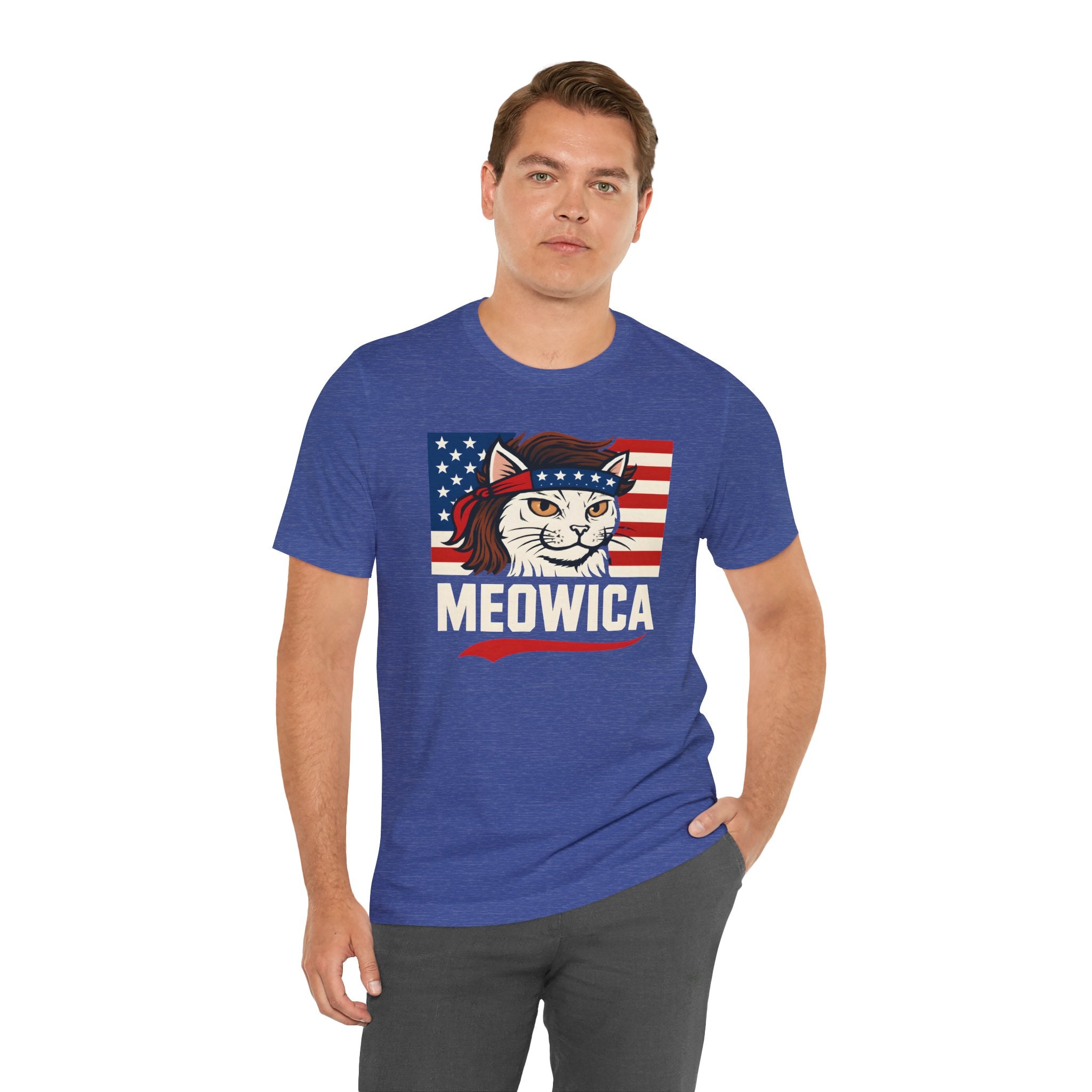 T-Shirt — "Meowica" Patriotic Cat Tee (American Flag, Funny 4th of July Shirt)