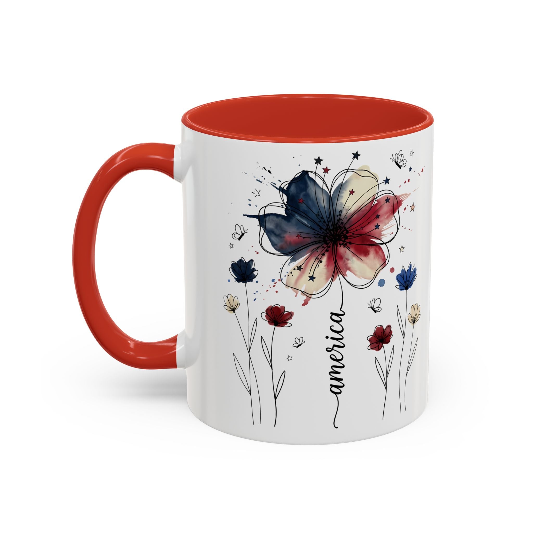 Patriotic Anemone Accent Coffee Mug Classic Floral Design