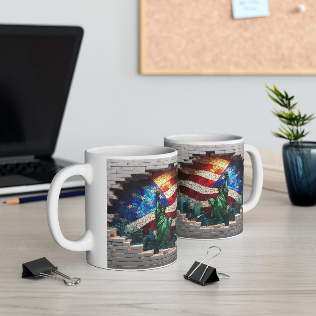 American Flag Urban Mosaic Ceramic Mug - Visual Delight in Your Hands