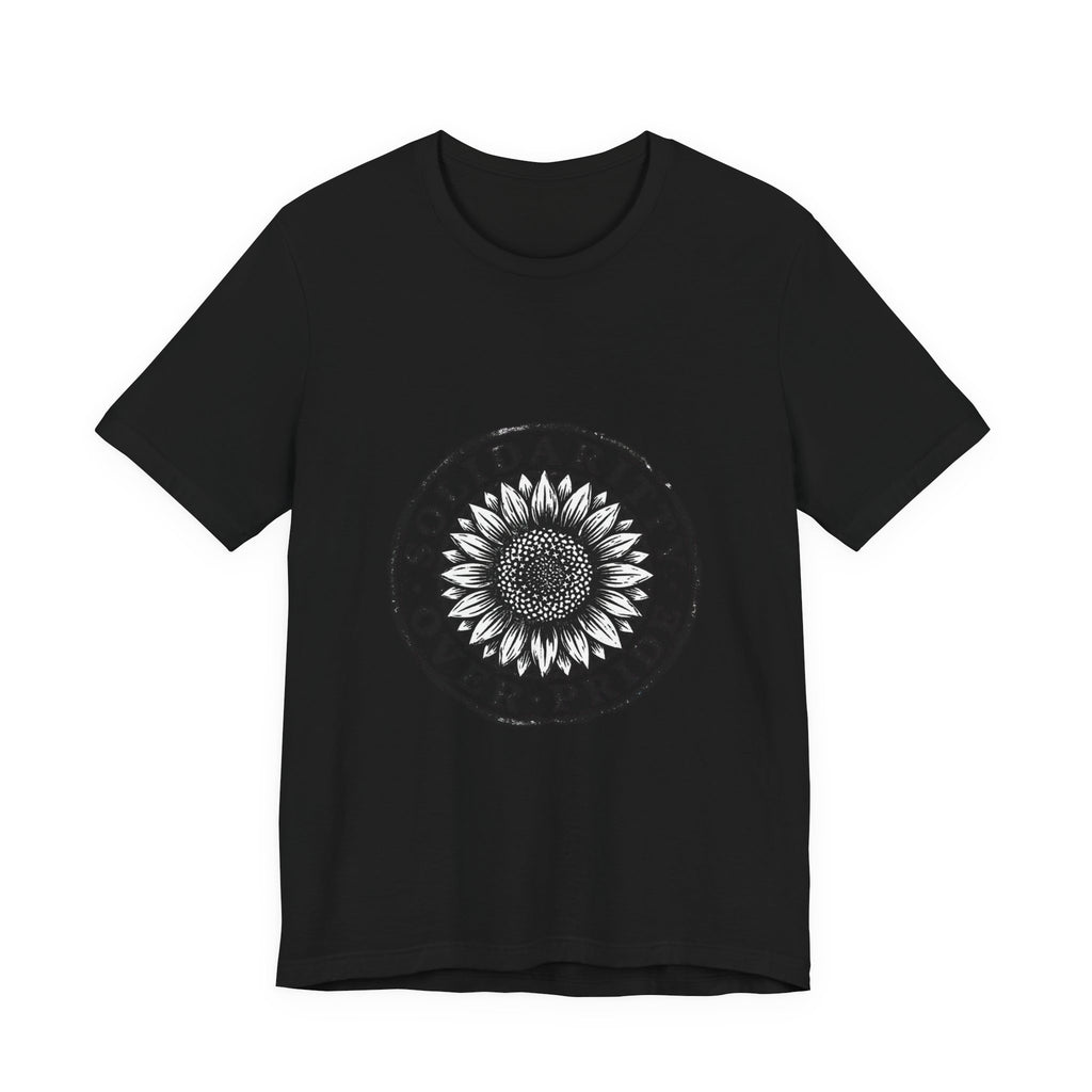 Solidarity Over Pride sunflower logo Tee | People Over Profit values-led apparel