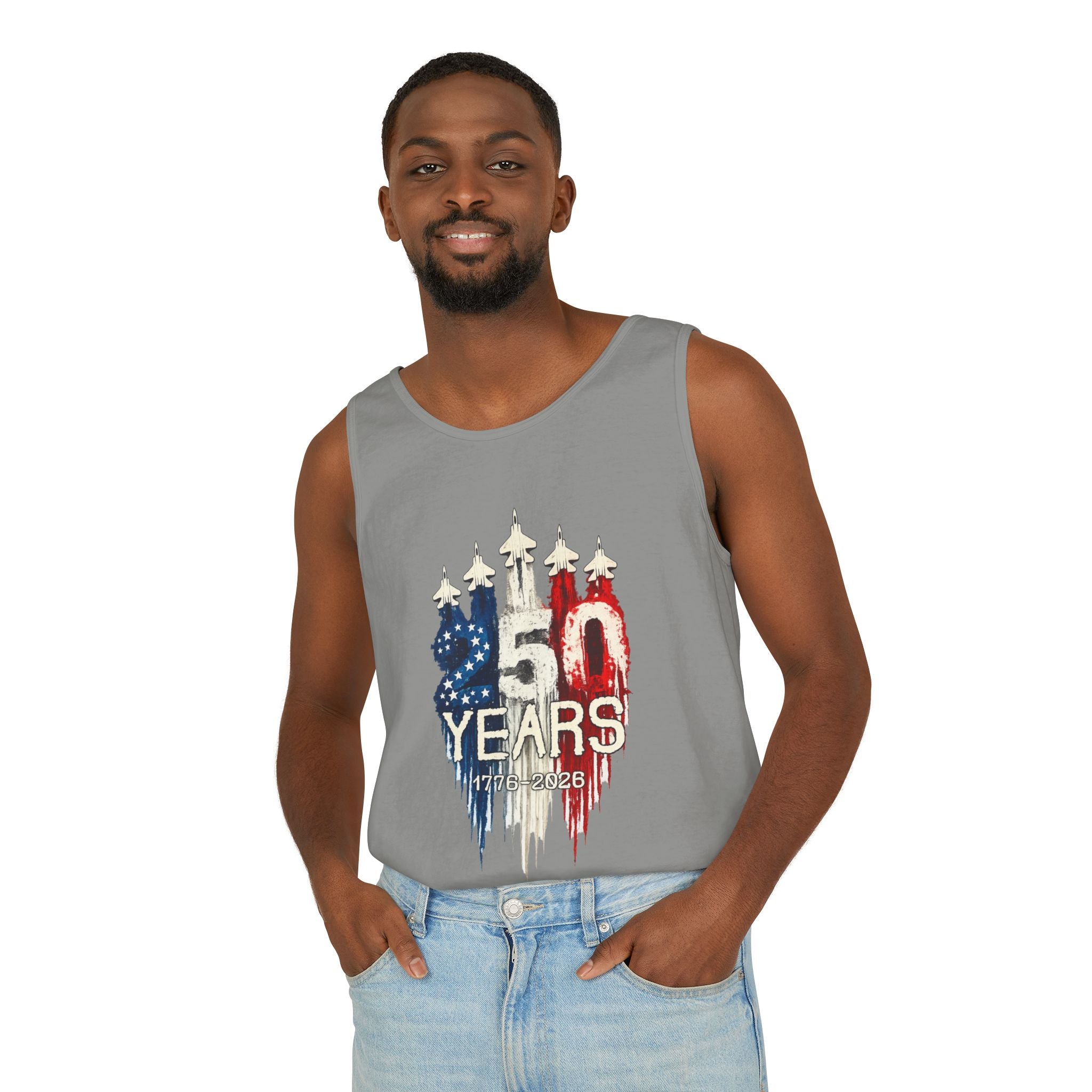 50 Years American Flag Castle Tank Top for Celebratory Wear