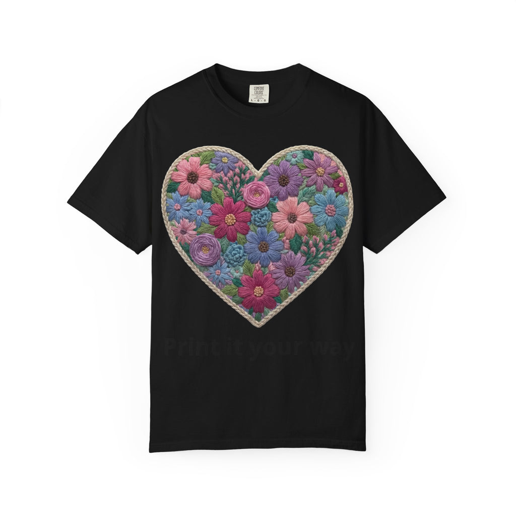 Floral Heart T-Shirt — Colorful Bouquet Heart Graphic (Print It Your Way)