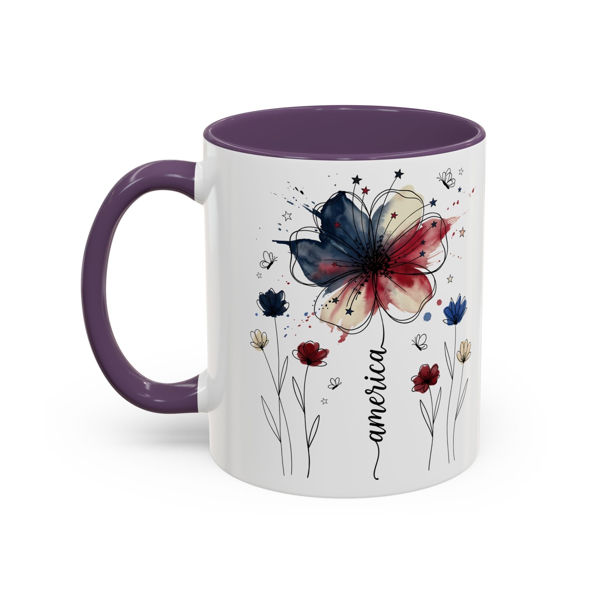 Patriotic Anemone Accent Coffee Mug Classic Floral Design
