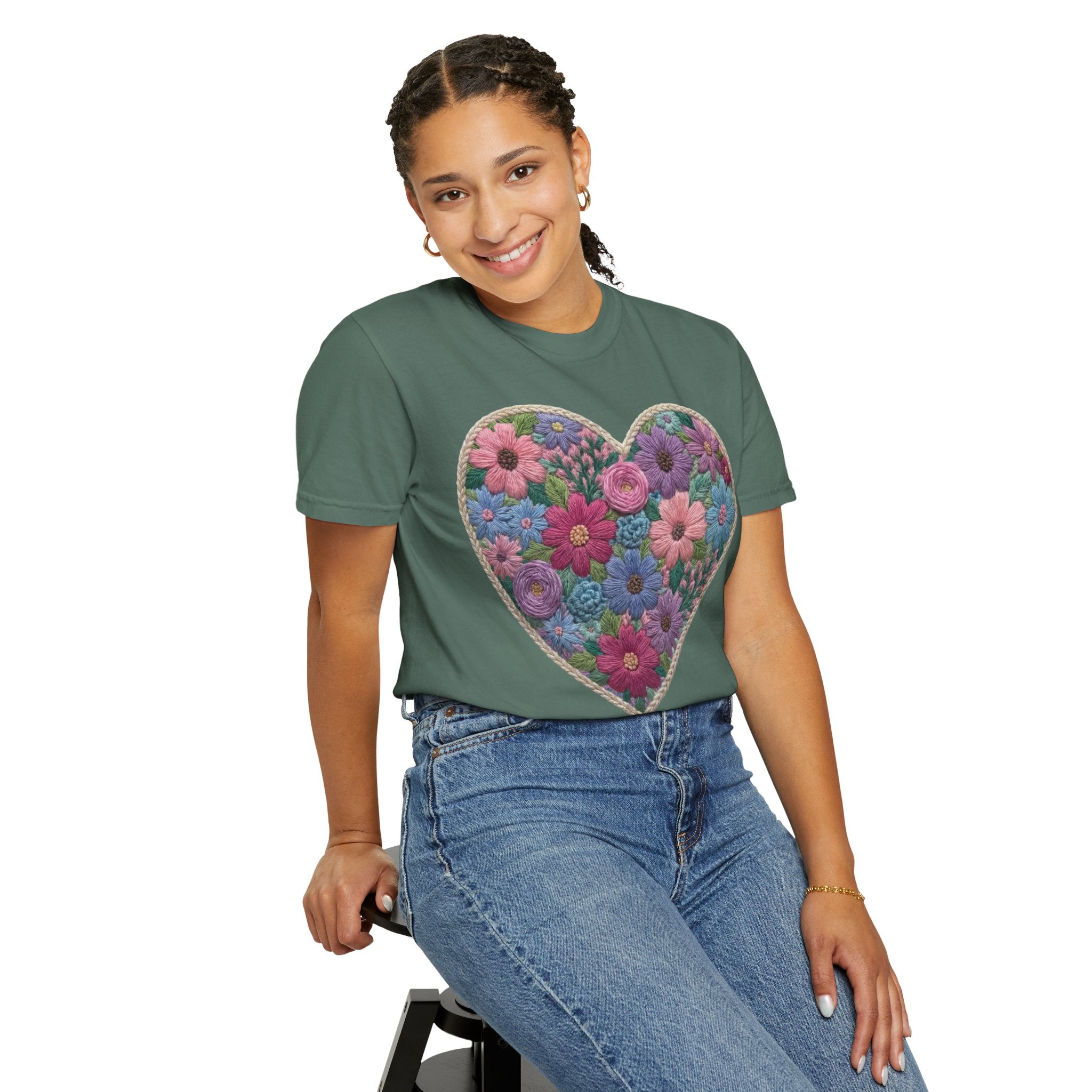 Floral Heart T-Shirt — Colorful Bouquet Heart Graphic (Print It Your Way)