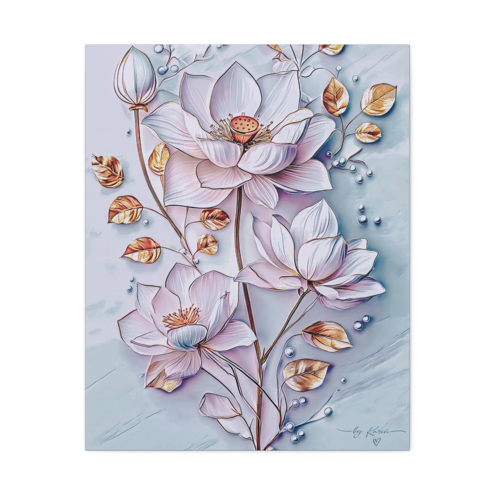 Floral Lotus Stretched Canvas Wall Art — Pastel Bloom Decorative Canvas