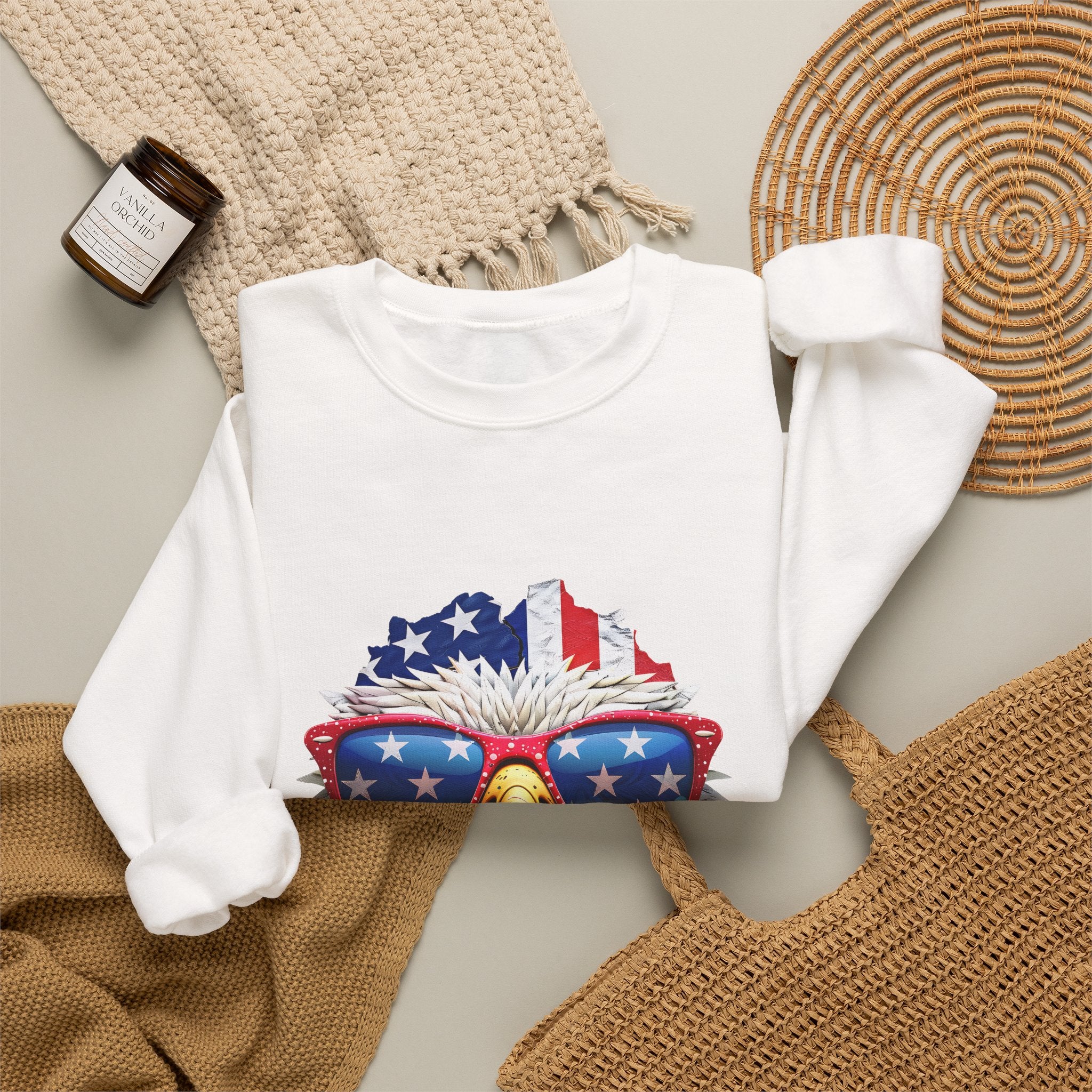 Eagle American Flag Sunglasses Crewneck Sweatshirt
