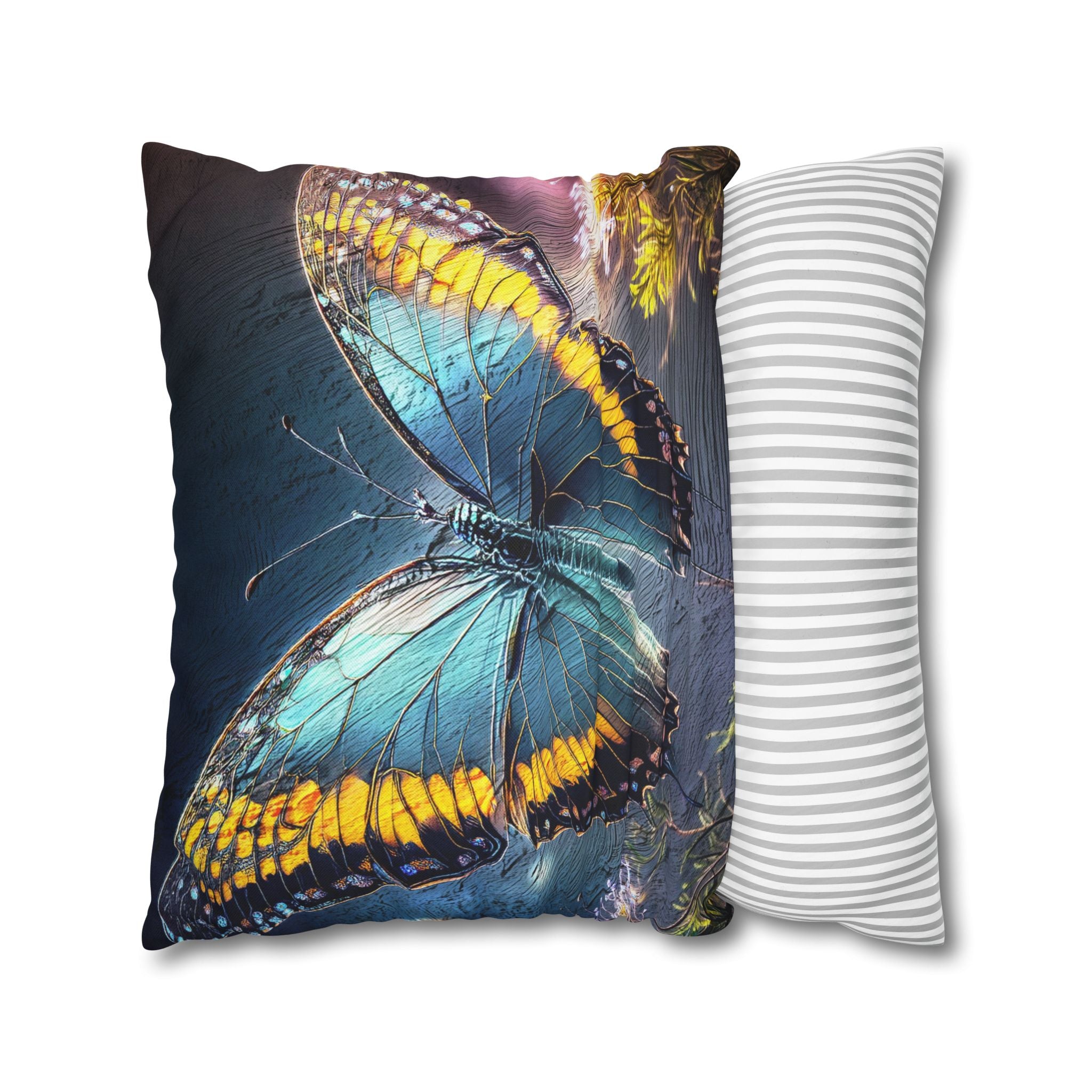 Blue and Yellow Butterfly Decorative Pillow Cover