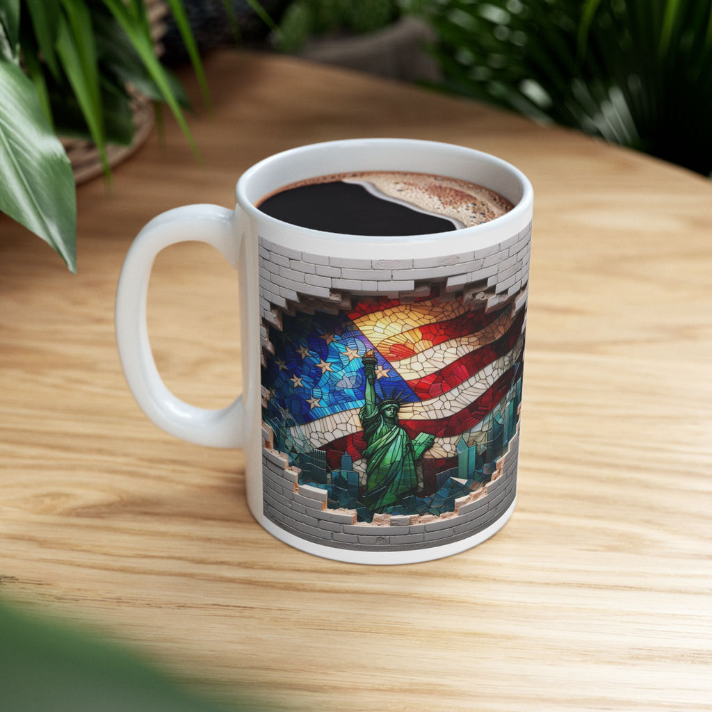 Patriotic Mosaic Brick Wall Ceramic Mug - Perfect for Sipping