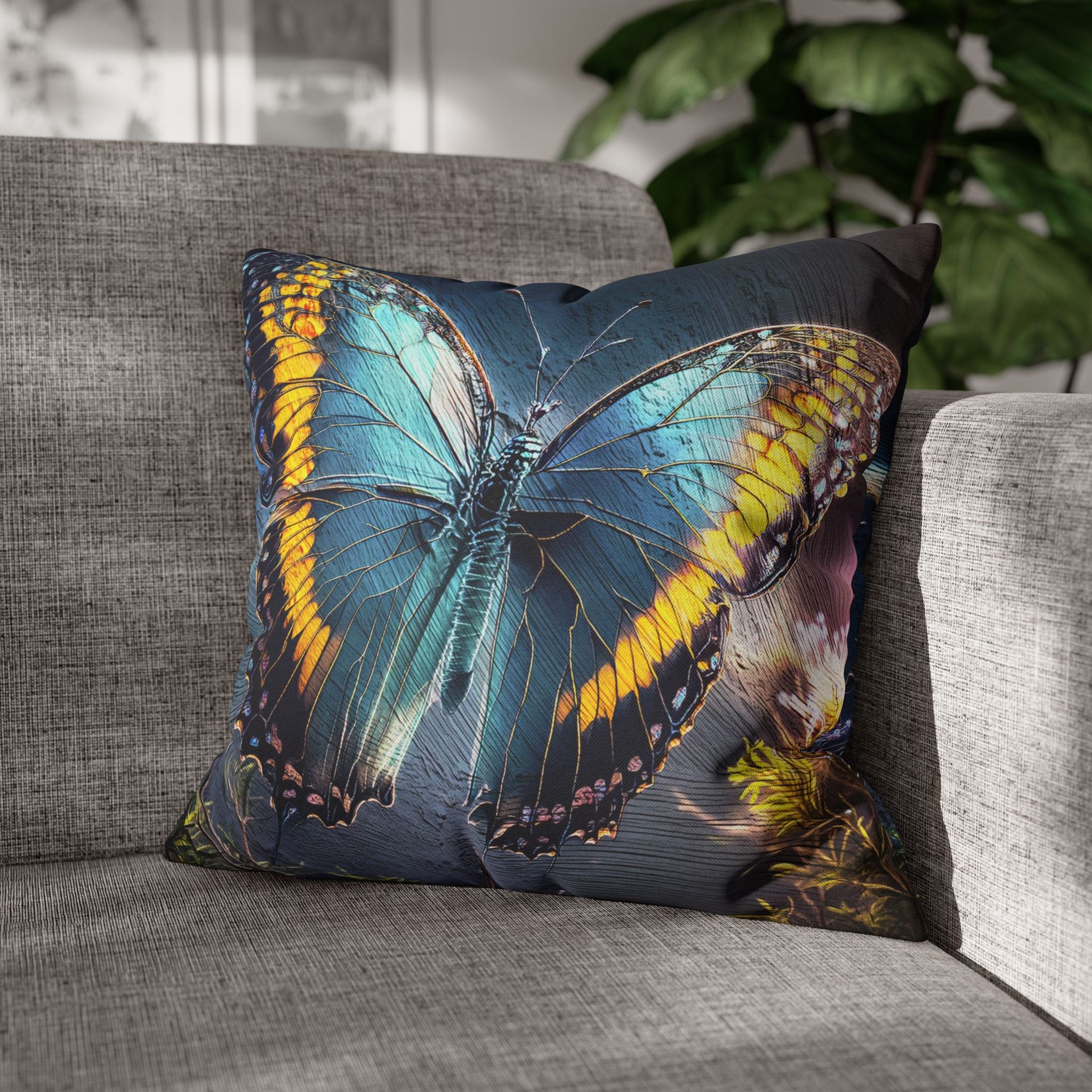 Blue and Yellow Butterfly Decorative Pillow Cover