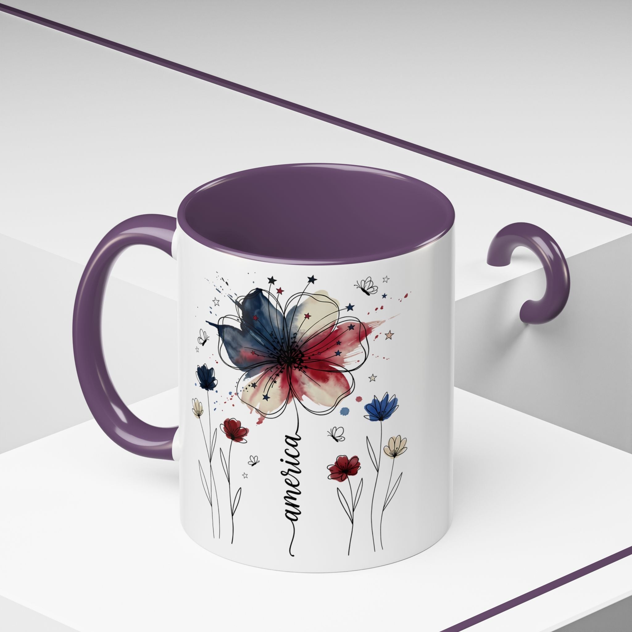 Patriotic Anemone Accent Coffee Mug Classic Floral Design