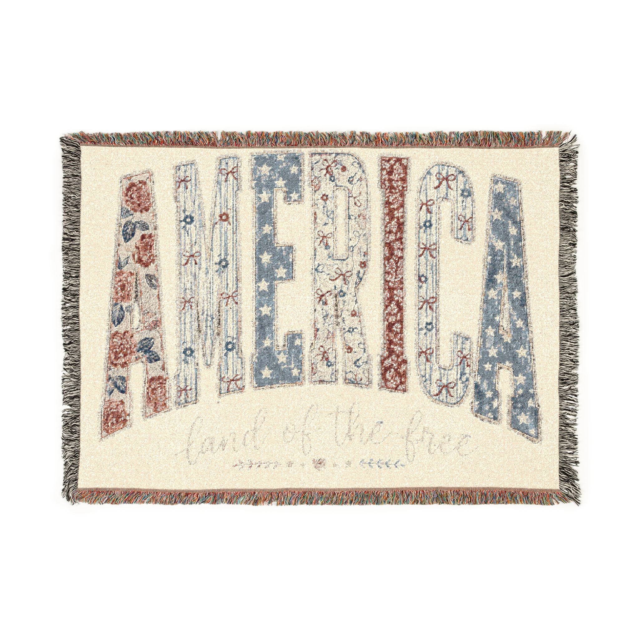 America Woven Blanket — Patriotic Throw Blanket with USA Text