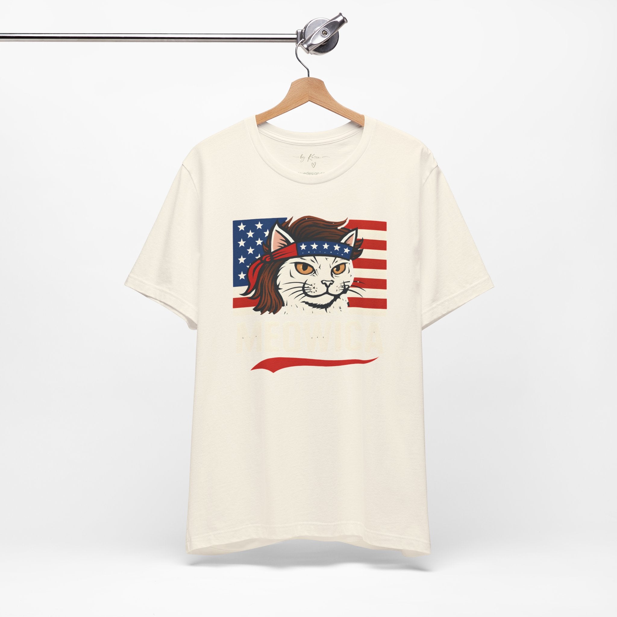 T-Shirt — "Meowica" Patriotic Cat Tee (American Flag, Funny 4th of July Shirt)