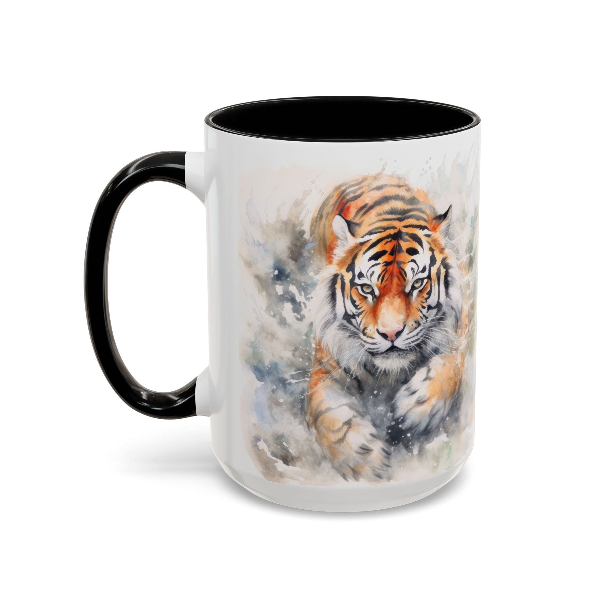 Tiger Watercolor Accent Coffee Mug – Artistic Wildlife Ceramic Mug (11/15oz)