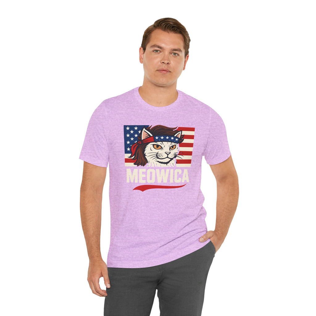 T-Shirt — "Meowica" Patriotic Cat Tee (American Flag, Funny 4th of July Shirt)