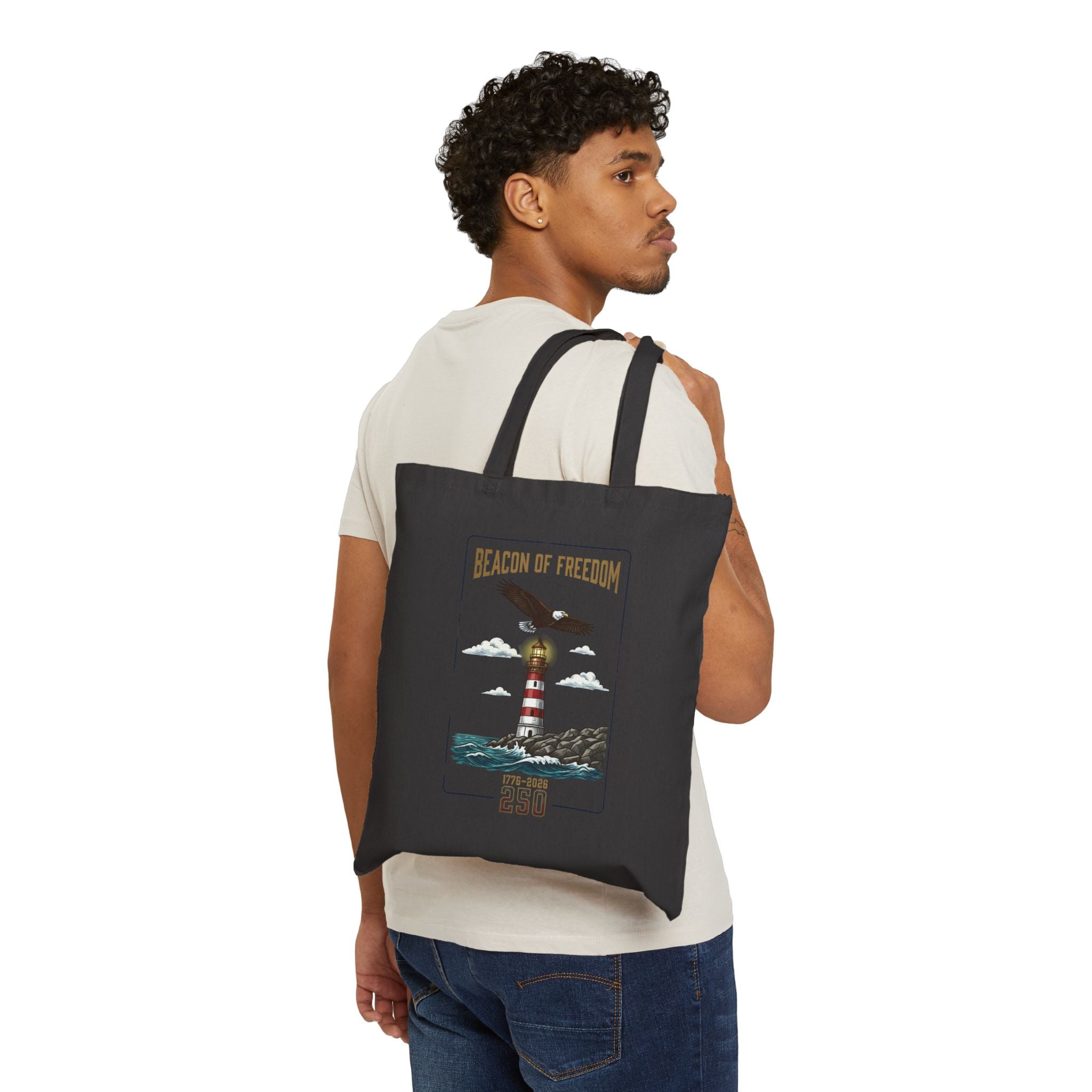 Beacon of Freedom 250 Tote | 250th 4th of July Patriotic Lighthouse Design