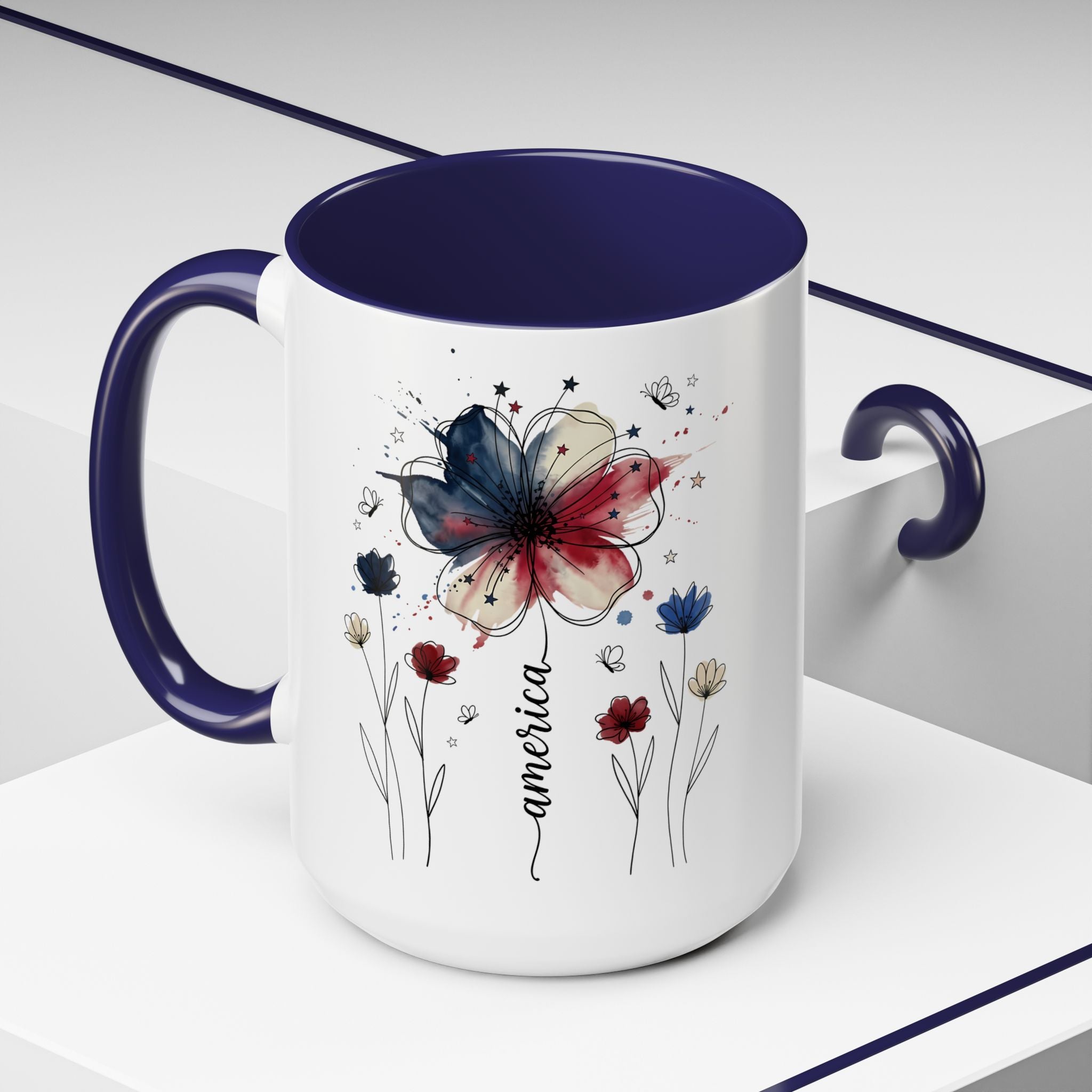 Patriotic Anemone Accent Coffee Mug Classic Floral Design