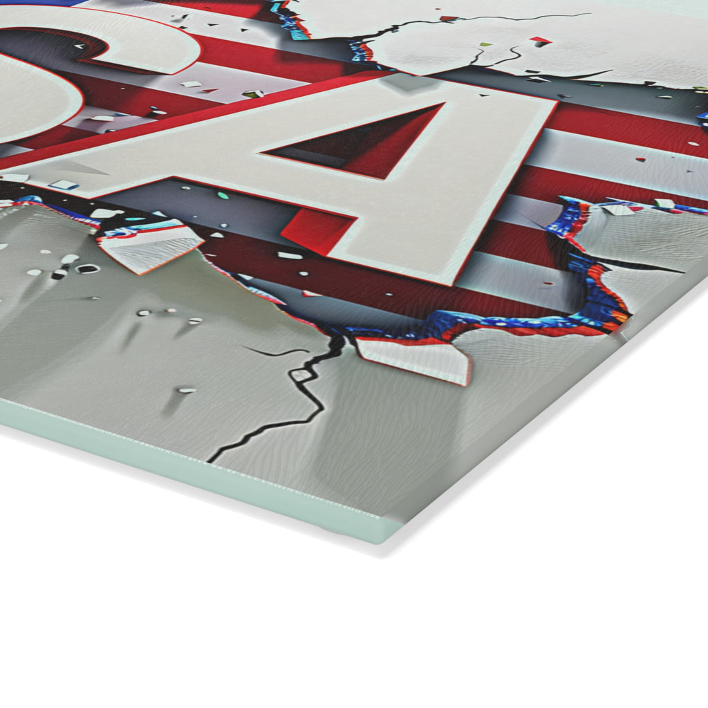 USA Flag Glass Cutting Board with Vibrant Design