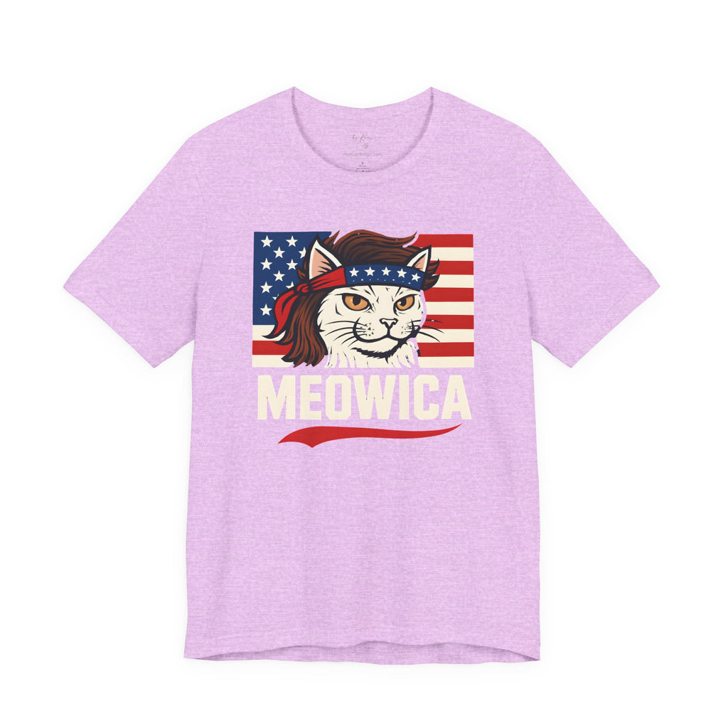 T-Shirt — "Meowica" Patriotic Cat Tee (American Flag, Funny 4th of July Shirt)