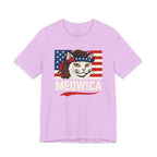 T-Shirt — "Meowica" Patriotic Cat Tee (American Flag, Funny 4th of July Shirt)