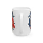 USA Patriotic Ceramic Mug with Bold Red White Blue Design