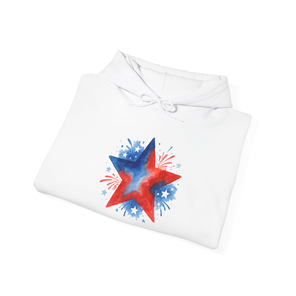 Patriotic Red & Blue Star Hoodie — 4th of July Firework Sweatshirt