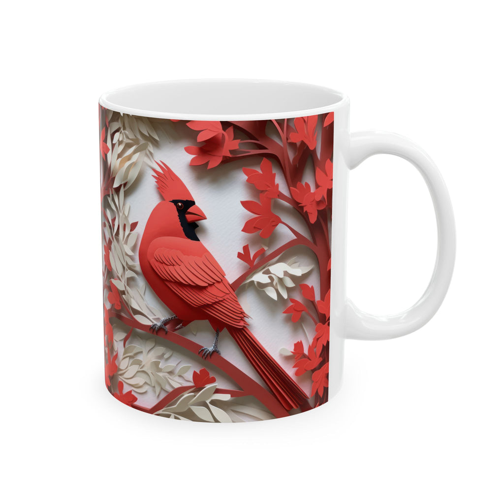 Red Paper-Cut Floral Ceramic Mug (11oz & 15oz) — Botanical Symmetry Coffee Cup