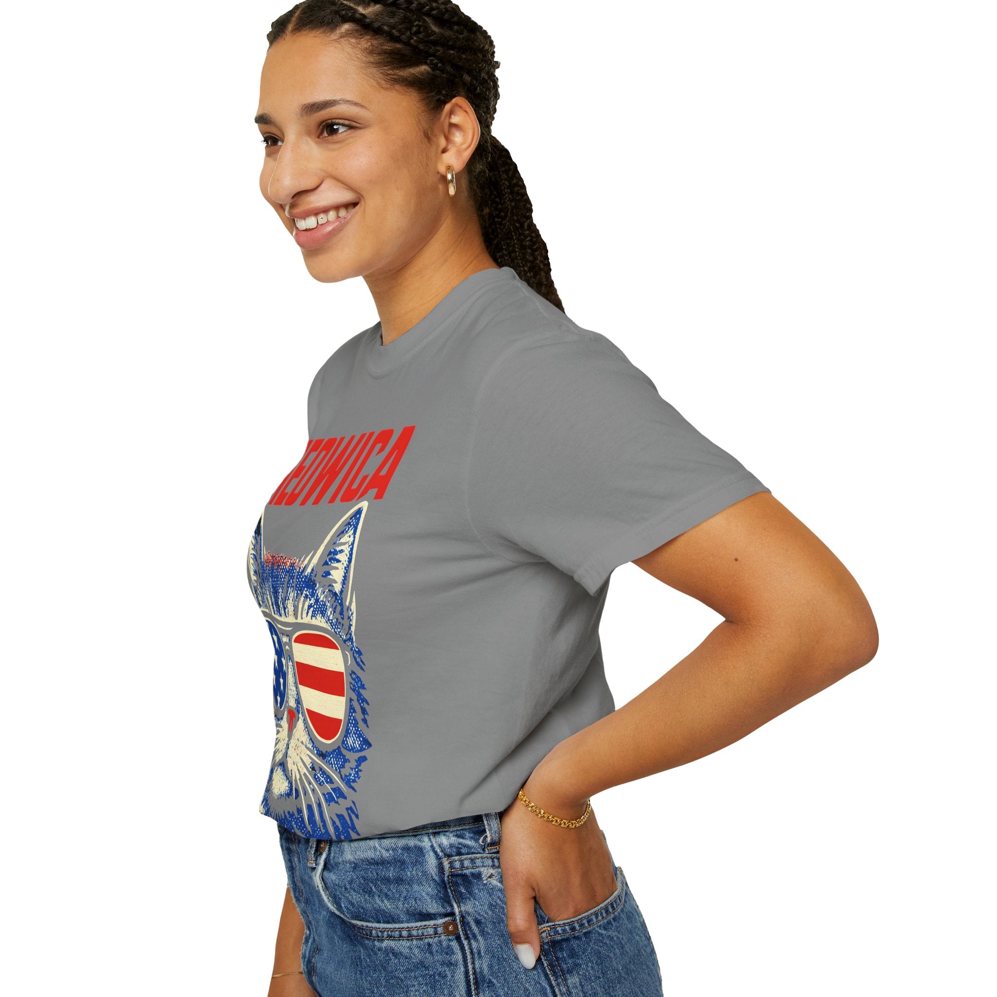 Meowica Cat T-Shirt — Patriotic American Flag Sunglasses Tee