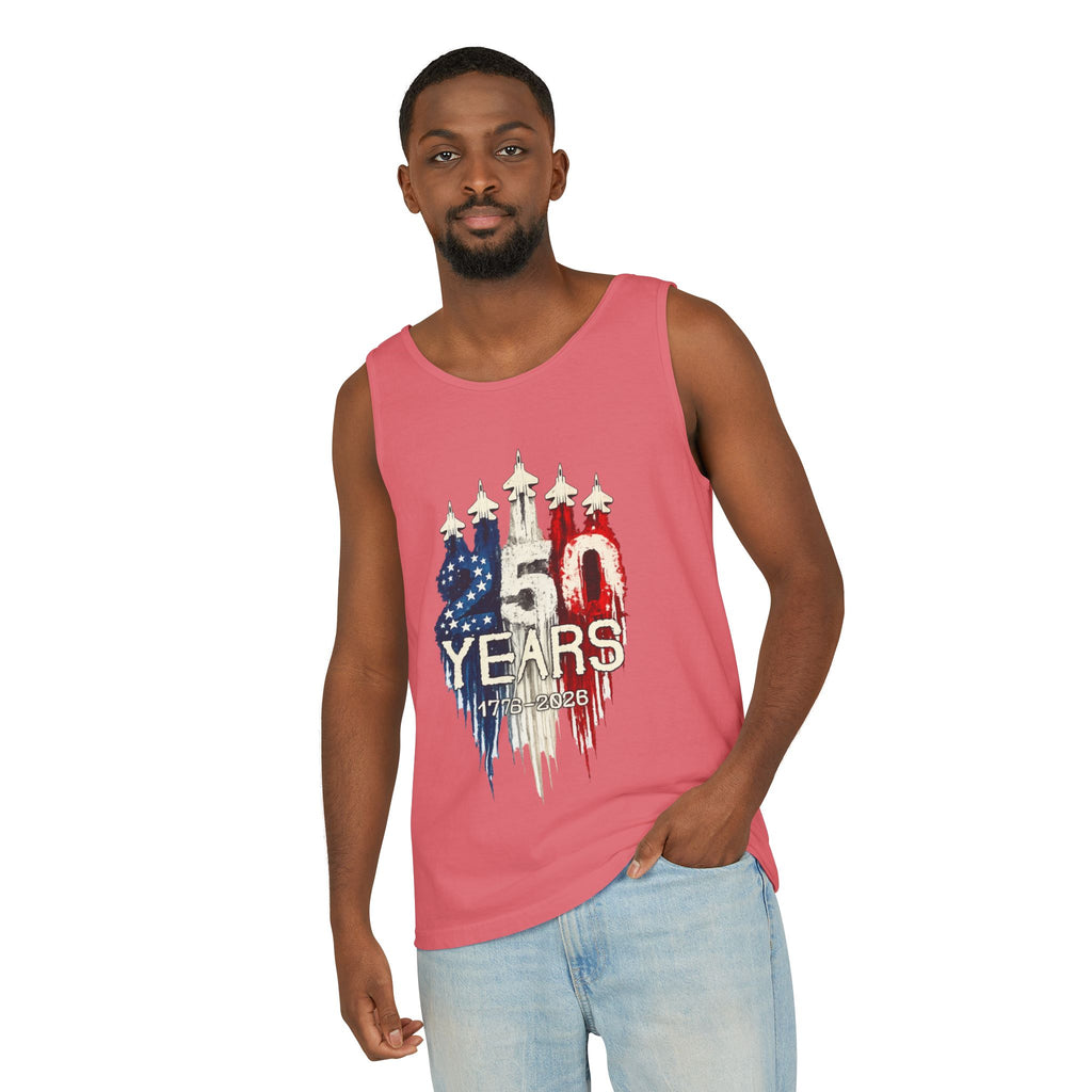 50 Years American Flag Castle Tank Top for Celebratory Wear