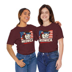 T-Shirt — "Meowica" Patriotic Cat Tee (American Flag, Funny 4th of July Shirt)