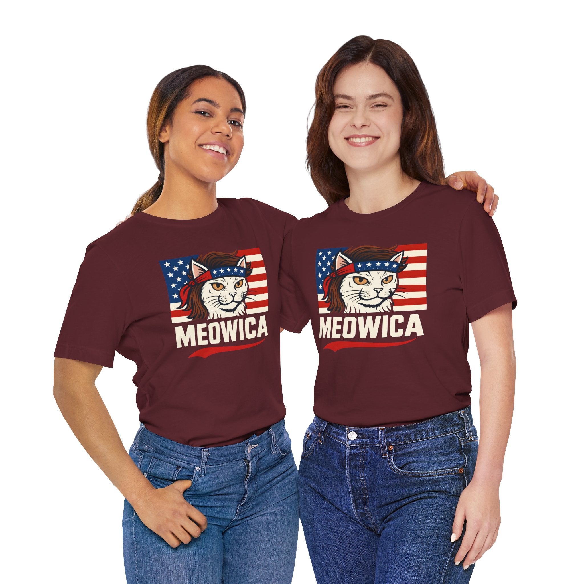 T-Shirt — "Meowica" Patriotic Cat Tee (American Flag, Funny 4th of July Shirt)