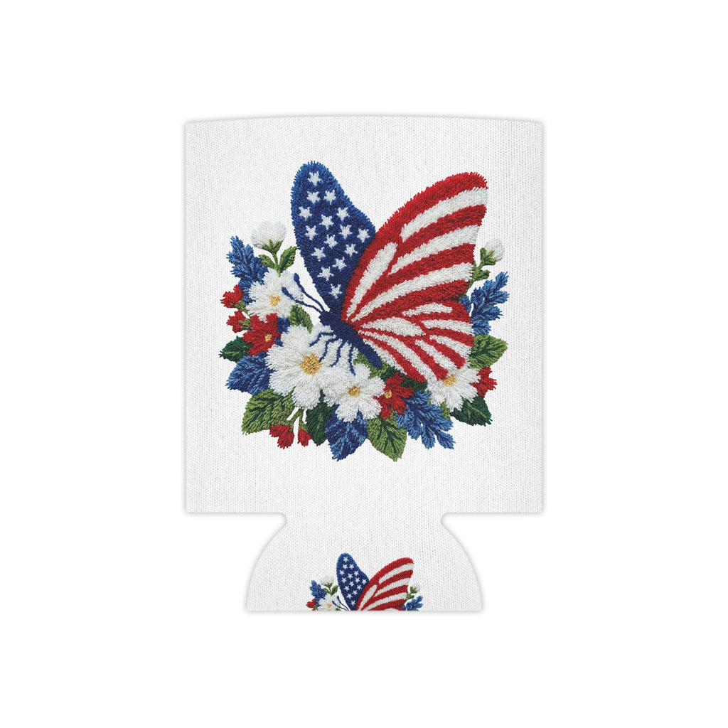 Patriotic Floral Butterfly Can Cooler for Fourth of July