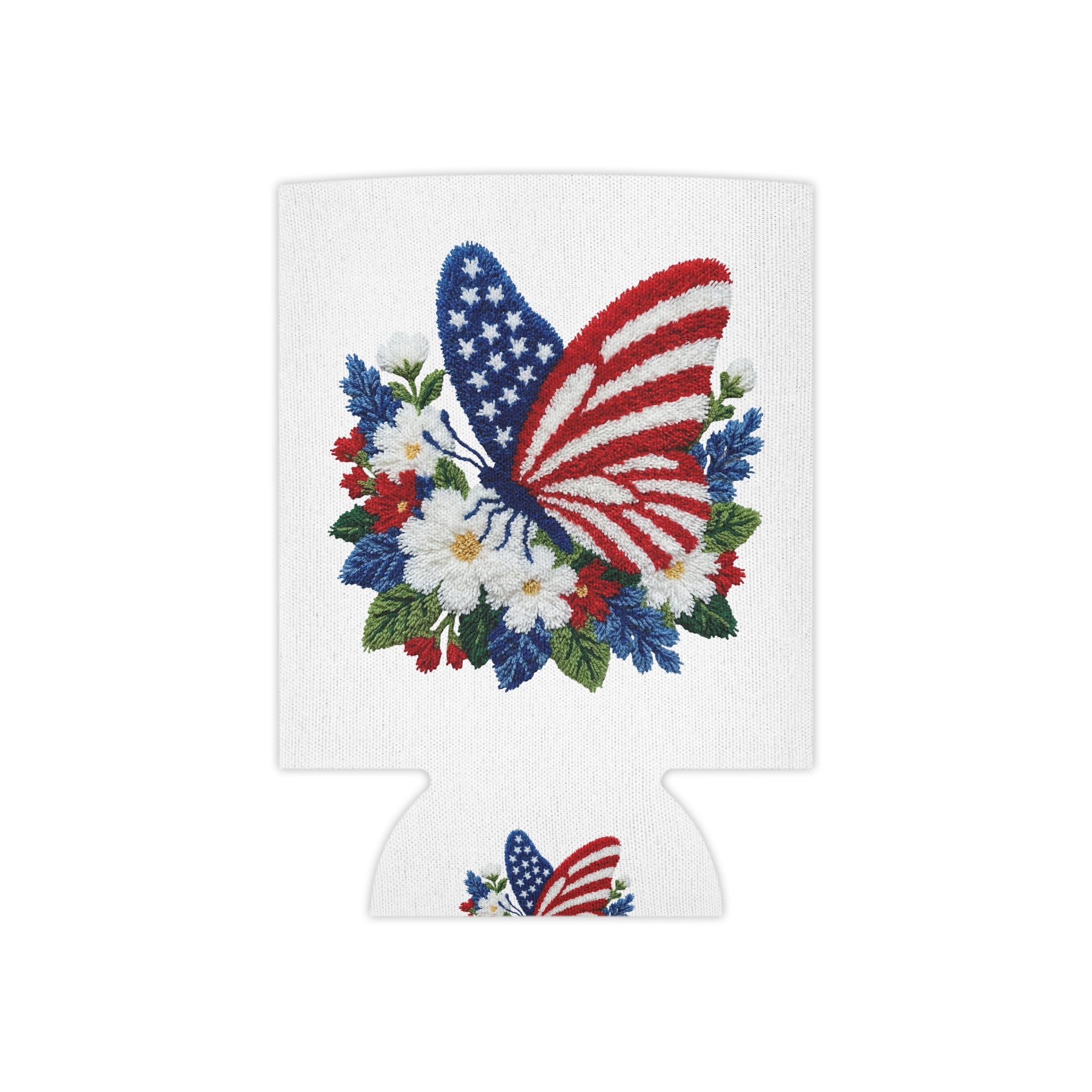 Patriotic Floral Butterfly Can Cooler for Fourth of July