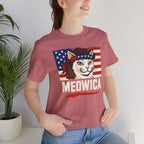 T-Shirt — "Meowica" Patriotic Cat Tee (American Flag, Funny 4th of July Shirt)