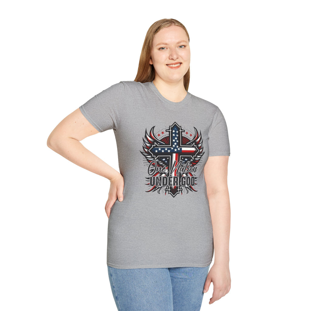 Christian Cross T-Shirt — "One Nation Under God" Patriotic Graphic Tee