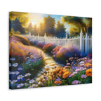 Sunlit Garden Path Stretched Canvas – Colorful Floral Landscape Wall Art