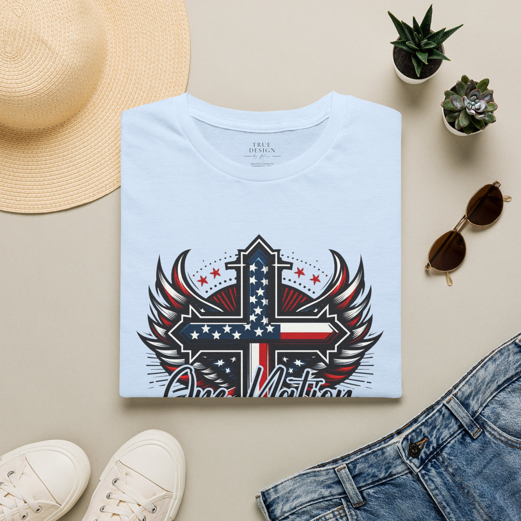 Christian Cross T-Shirt — "One Nation Under God" Patriotic Graphic Tee
