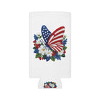 Patriotic Floral Butterfly Can Cooler for Fourth of July