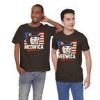 T-Shirt — "Meowica" Patriotic Cat Tee (American Flag, Funny 4th of July Shirt)