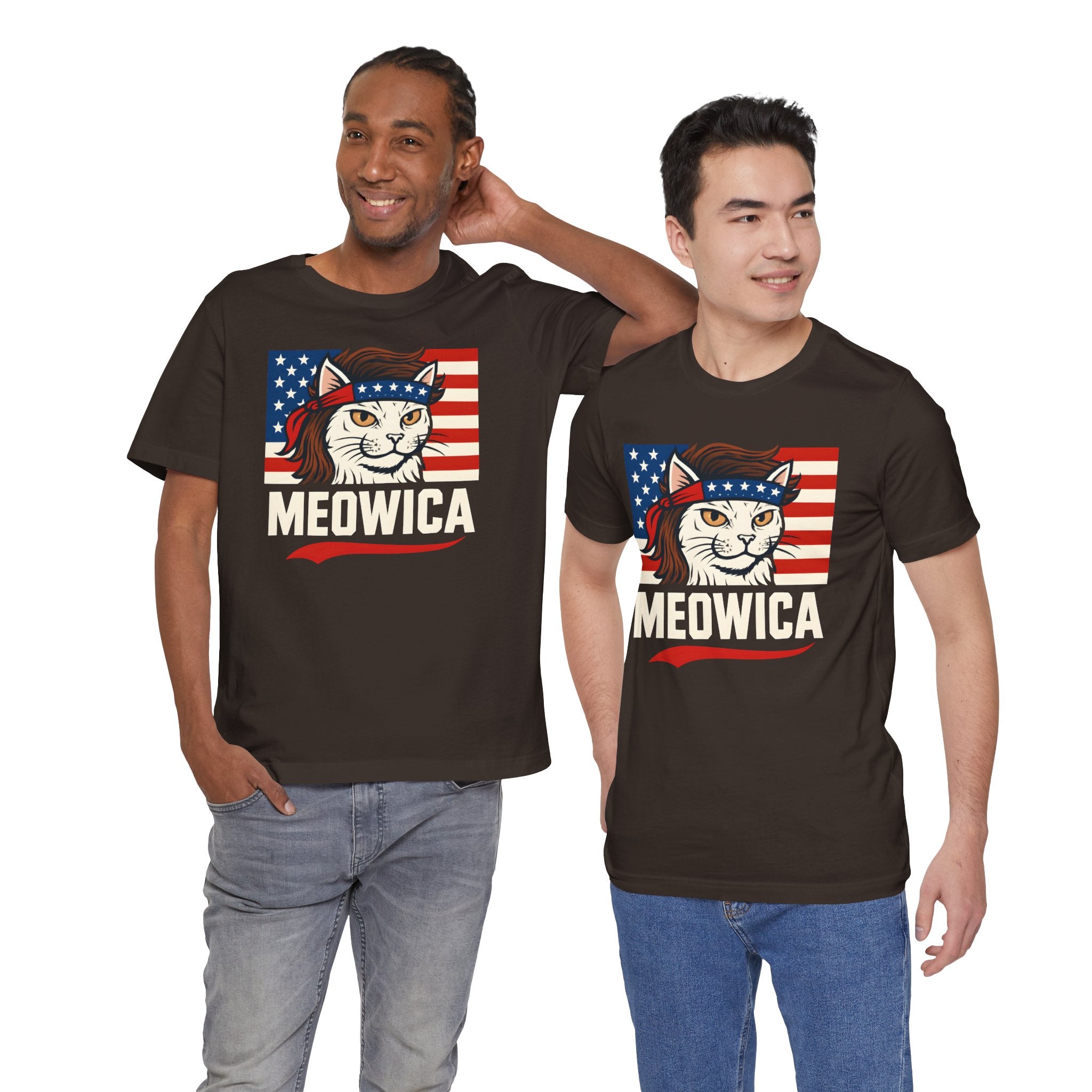 T-Shirt — "Meowica" Patriotic Cat Tee (American Flag, Funny 4th of July Shirt)