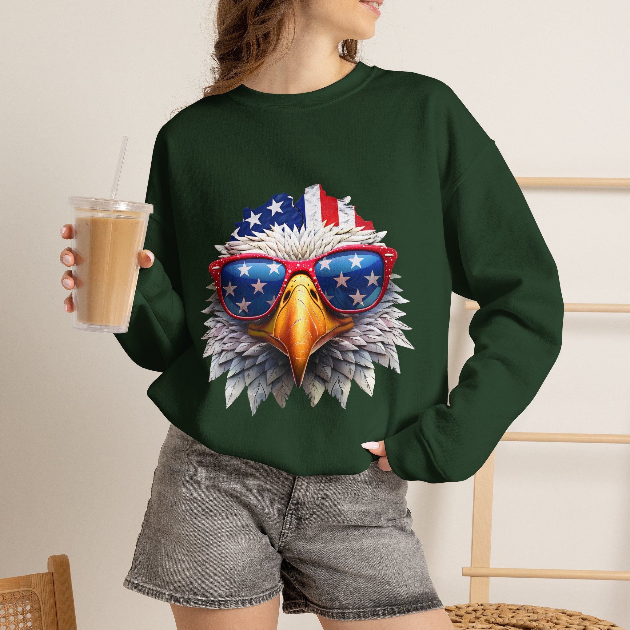 Eagle American Flag Sunglasses Crewneck Sweatshirt